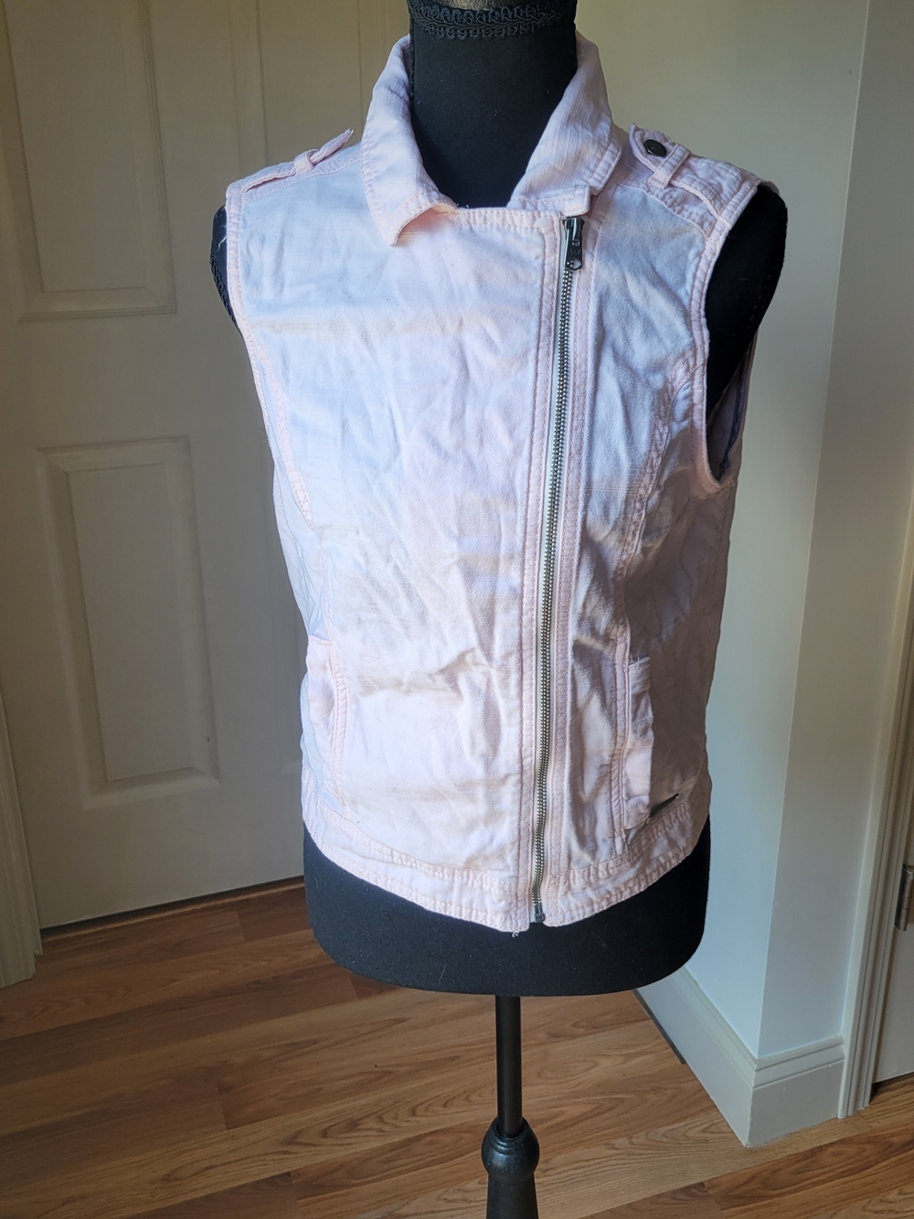 Abercrombie & Fitch Pastel Pink Denim Moto Vest — L